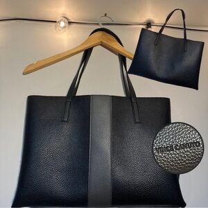 Vince Camuto Black Tote with Gray Center Stripe